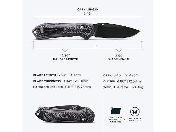 Benchmade - Freek Outdoor EDC Knife, Drop-Point Blade with Gray/Black G10 Handle (560BK-1) (Open Box)