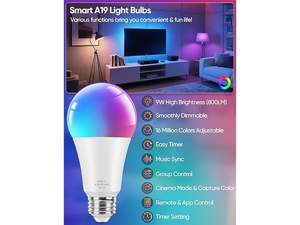 Brightever B0F29GH3KW Smart A19 LED Light Bulbs