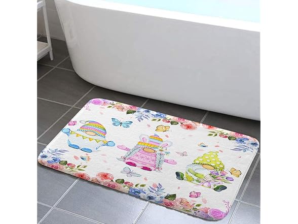 Easter Gnome Bath Mat, Spring Flower Butterfl