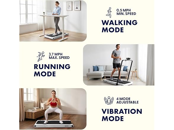 Squatz 2‑in‑1 Treadmill w/ Handlebar & Vibration Plates (Black Gray)