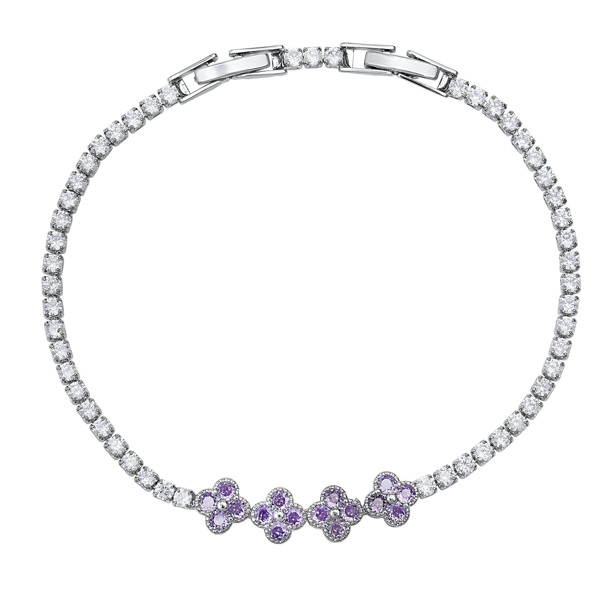 CZ Blossom Accent Tennis Bracelet - Gallery 7