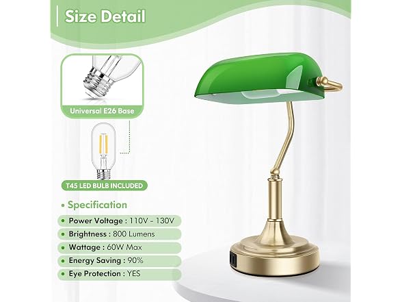 Bankers Lamp with 2 USB Ports