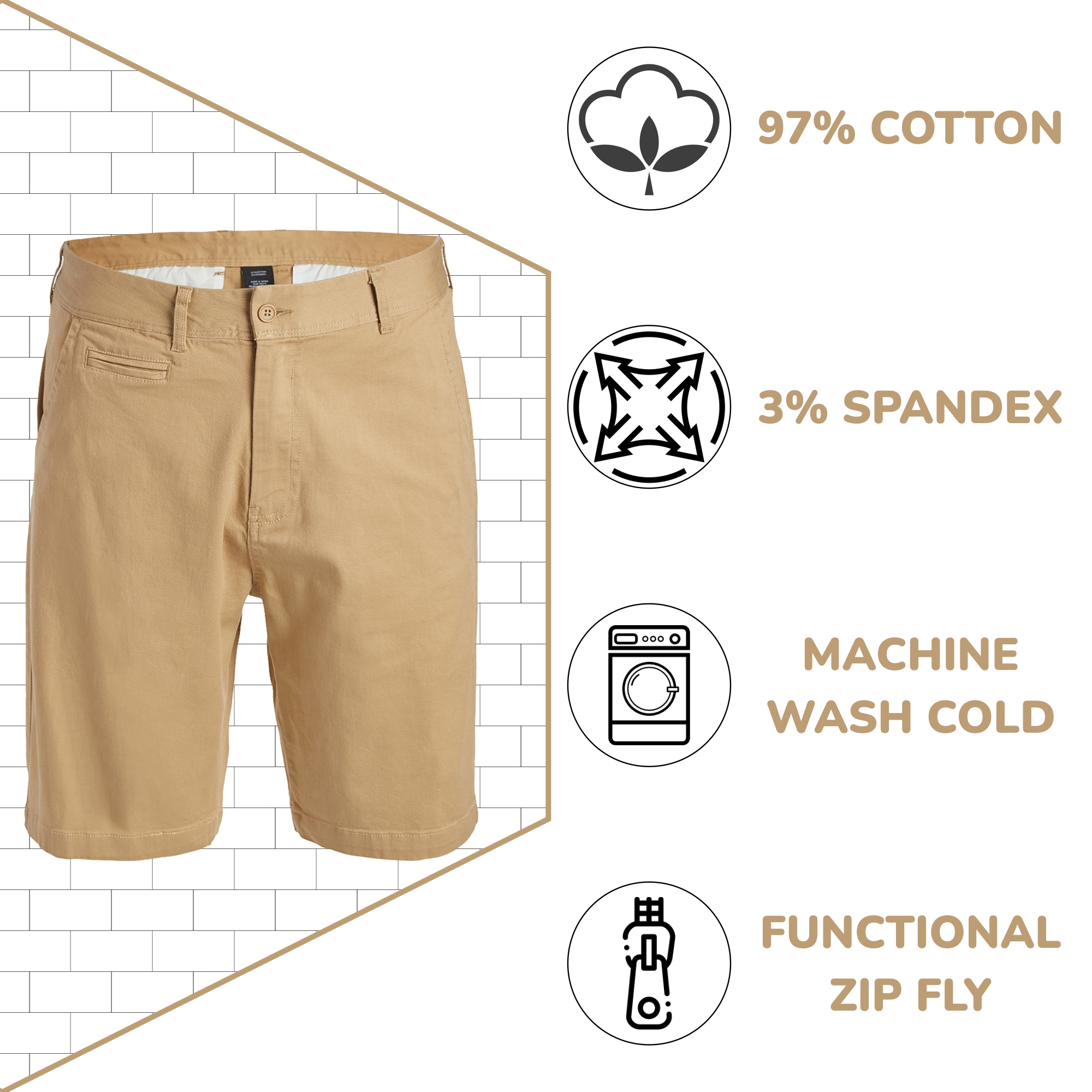 3Pk Mens Cotton Stretch Chino Shorts - Gallery 11