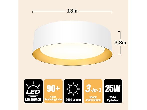 BrightHome Flush Mount Ceiling Light White, 25W LED