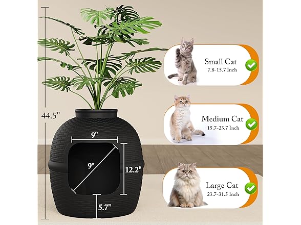  Hidden Litter Box with Faux Plant, Large