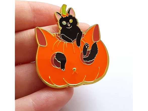 Cat Enamel Pin Pumpkin Black Cat
