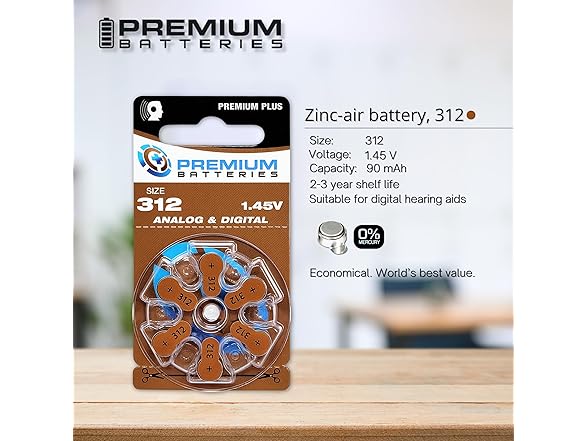 Premium Batteries Size 312, PR41, P312