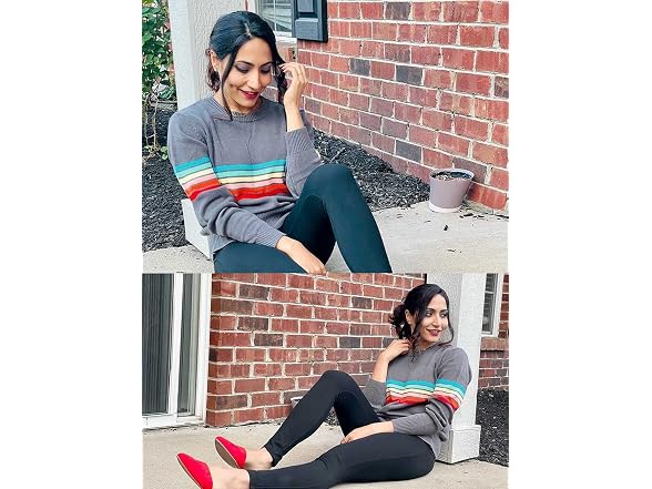 Ecowish Women (M) Sweater Rainbow Colorful Tops