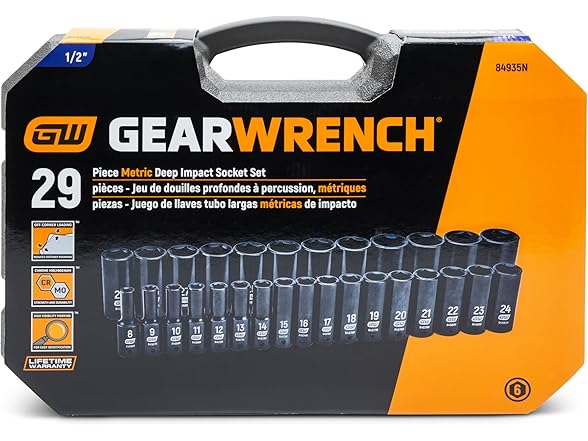 GEARWRENCH 29 Pc. 1/2" Drive 6 Pt. Impact Socket Set, Deep, Metric - 84935N 