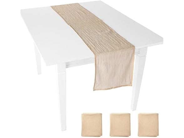Tan Gauze Table Runners, 3 Piece