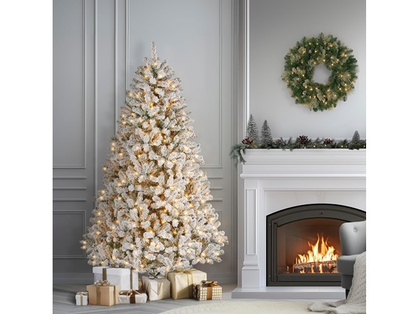 National Tree Company Pre-Lit Flocked Acacia Tree