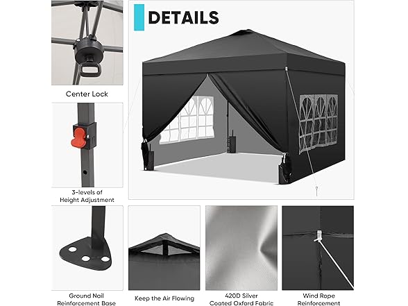 Saemoza 10x10 Pop Up Canopy Tent with One Push Setup