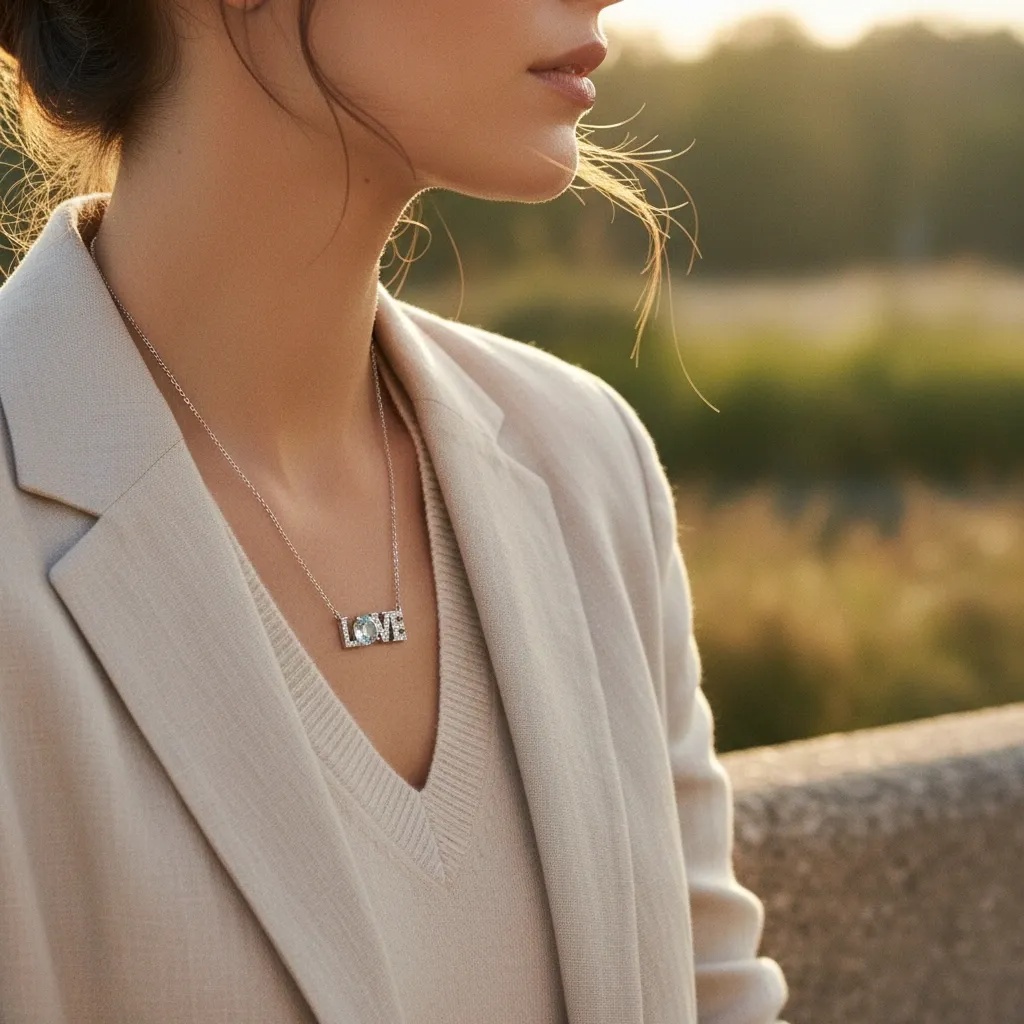 LOVE Turquoise Moissanite Necklace - Gallery 6