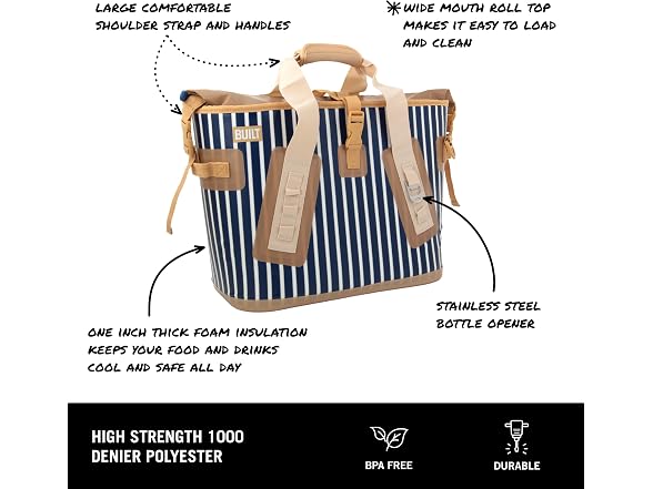 BUILT Large Welded Soft Portable Cooler with Wide Mouth Opening 