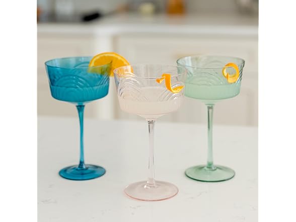Handmade Colorful Coupe Glasses Set of 6