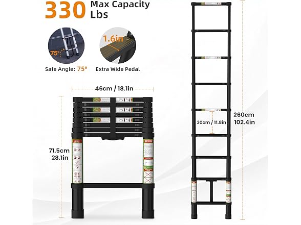 SPIEEK W0893 Telescoping Ladder 8.5FT Black (Open Box)