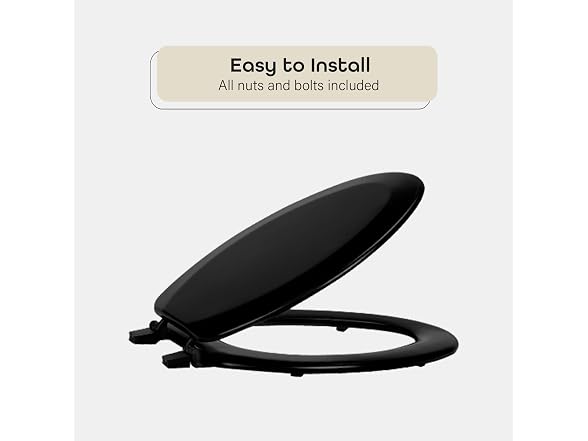 Elongated Wood Toilet Seat, Black, 19 in, Fits All