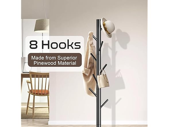 Wooden Coat Rack Stand (Black)