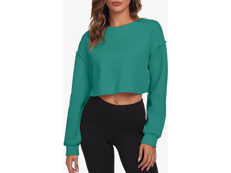 FKEEP Cropped Sweatshirts for Women Long Sleeves Crewneck Pullover Crop Tops Oversized Fit