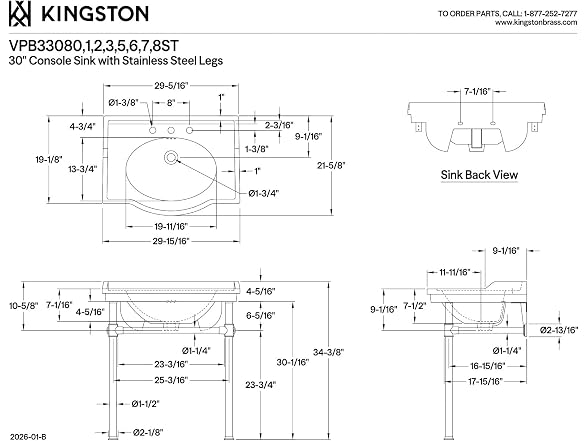 Kingston Brass 30" Ceramic Console Sink, White/Matte Black