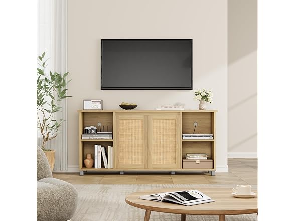 GarveeHome 70" TV Stand, Rattan, Natural