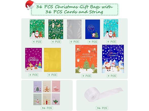 Lumiparty Christmas Gift Bags - 36Pcs in 3 Sizes
