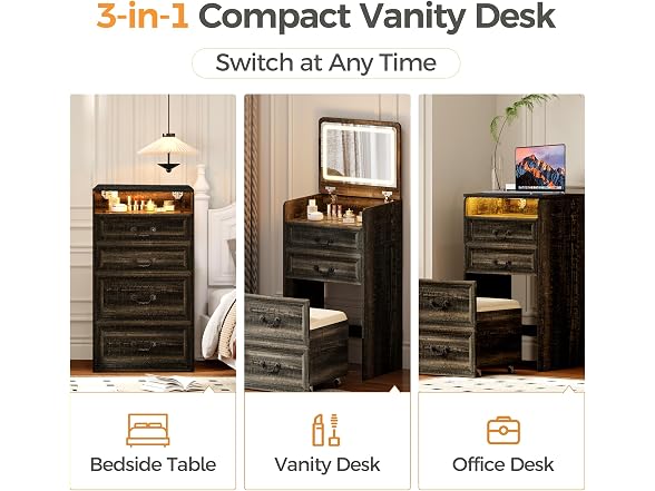 ChicFurnit Makeup Vanity, 3-in-1 Vanity Desk