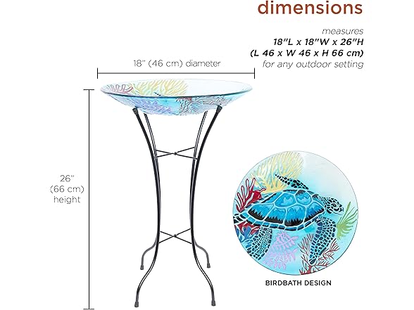 Alpine Corporation 26" Tall Outdoor Glass Turtle Accent Birdbath