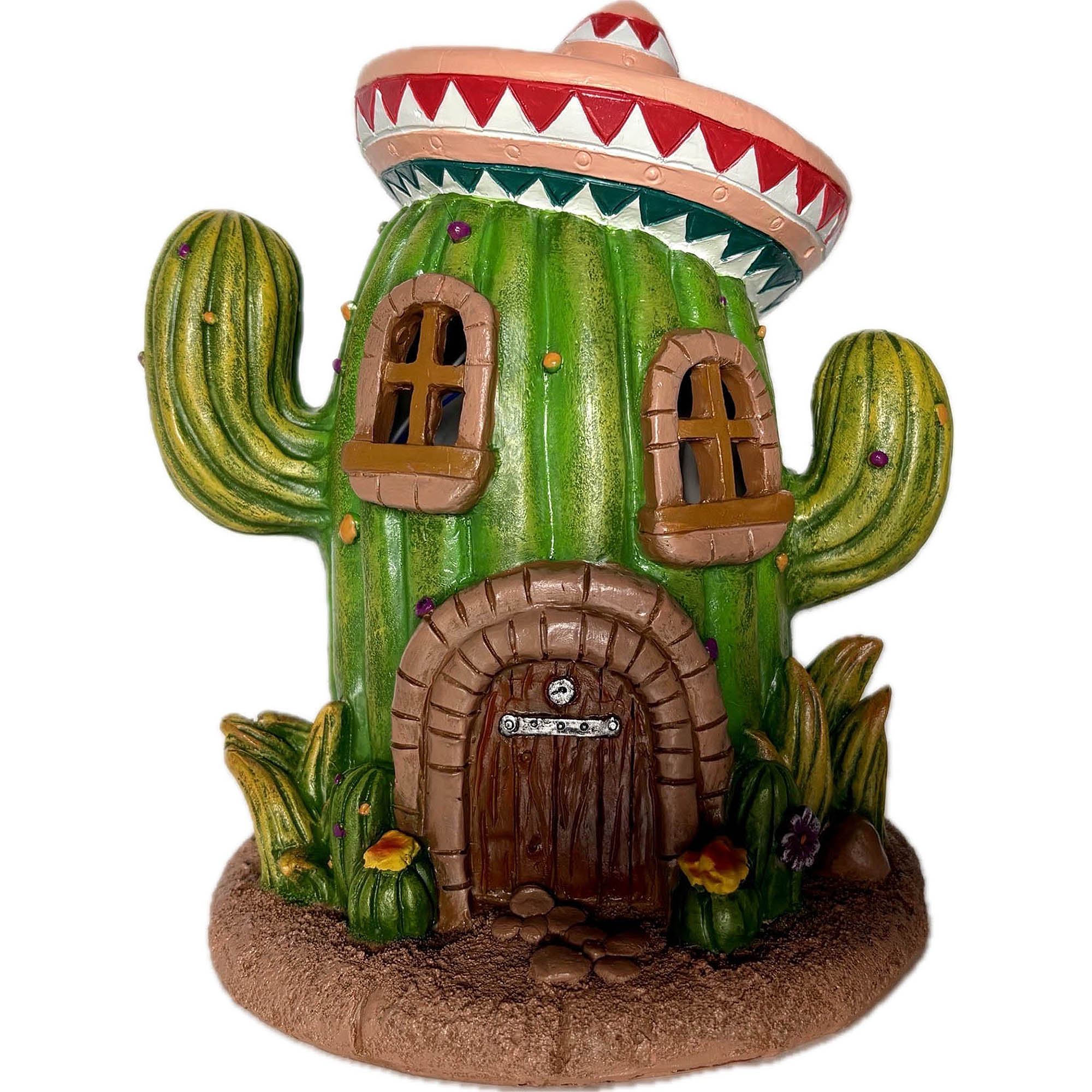 7.5" Resin Solar LED Cactus House - Gallery 2