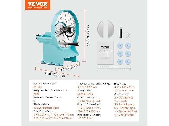 VEVOR Manual Vegetable Fruit Slicer, 0-0.5"/0-12mm