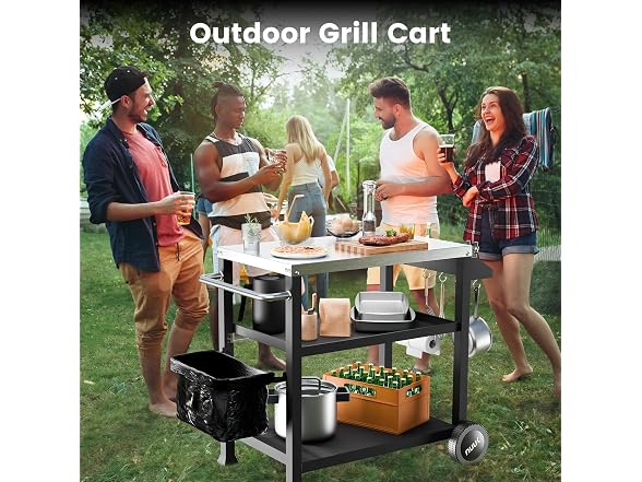 NUUK 3-Shelf Rolling Outdoor 20" x 32" Movable Grill Cart