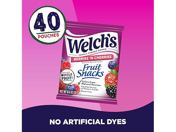 40PK Welch's Fruit Snacks, Berries 'N Cherries