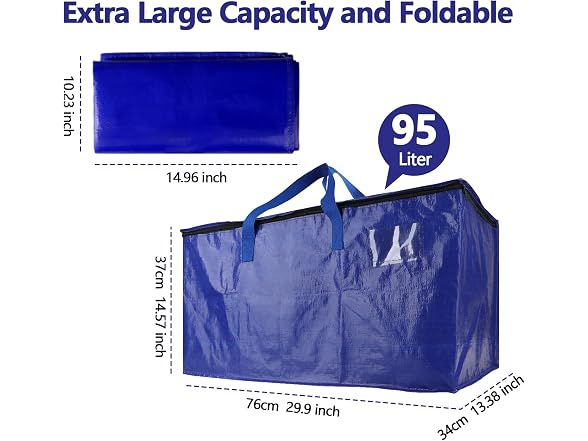 10 Pack Waterproof Moving Storage Bags, 100 lbs 95L