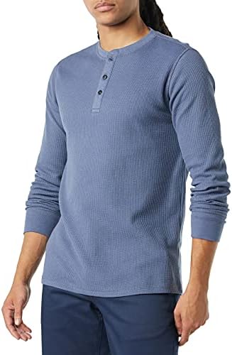 Amazon Essentials Henley Long Sleeve Shirts for Men, Regular-Fit Waffle, Indigo, X-Small