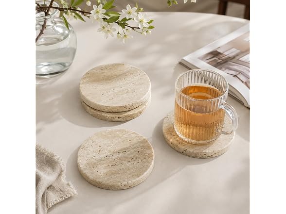 Apasqro Natural Travertine Coasters Set of 4