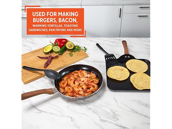 IMUSA Talavera Aluminum Black Ceramic Value Fry Pan & Square Griddle Set