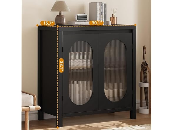 Retro Storage Cabinet, 30.1" Buffet Cabinet with Fluted Glass Doors Black