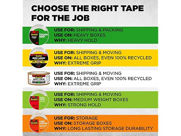 Scotch Tough Grip Moving Packing Tape, Clear 3Pk