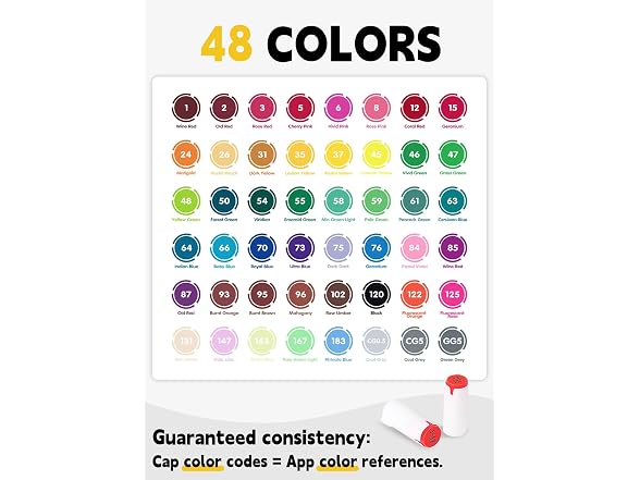 YHC 48-Color Alcohol Markers Brush Tip
