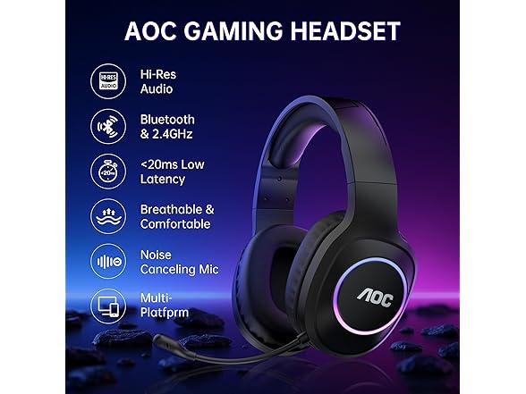 AOC Wireless Gaming Headset | Bluetooth 5.4 & 2.4GHz