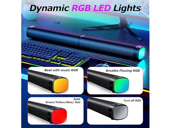 Bkmojit Detachable 2-in-1 RGB Sound Bar