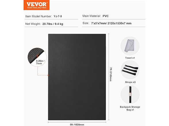 VEVOR Exercise Mat, Non Slip High