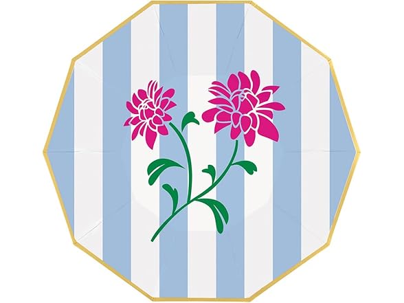 Disposable Paper Plates, 8-Count, Blue Pink Mahjong Floral