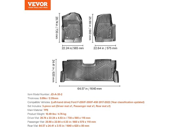 Automotive Floor Mats, Fits for Ford F250 F350