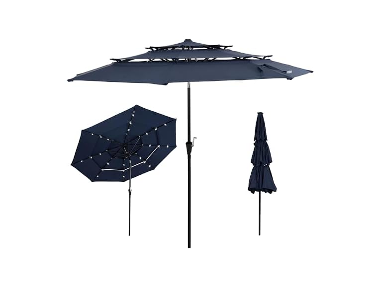Sunnydaze Decor ECG-1201 Navy Solar Patio Umbrella Dark
