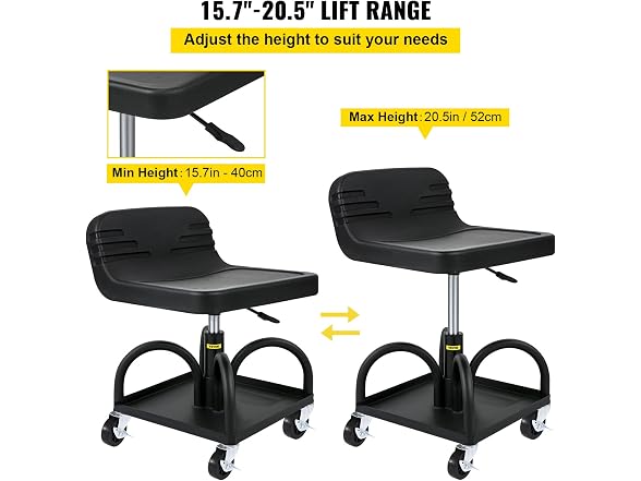 Rolling Garage Stool, 300LBS Capacity 15.7in