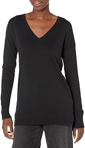 Amazon Essentials Women's Lightweight Long-Sleeve V-Neck Tunic Sweater (Available in Plus Size), Black, Medium