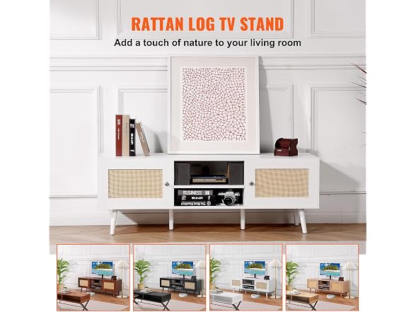 Rattan TV Stand for 65 inch TV, Boho TV Stand
