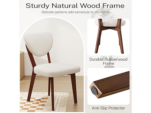 Wooden Dining Chairs Set of 4, Modern Fabric Upholstered Dining Room Chair Kitchen Chairs, Farmhouse Dinner Chair for Kitchen Dining Room (Open Box)