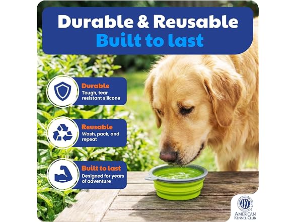 AKC 2-Pack Collapsible Travel Bowls for Dogs- Gray/Green